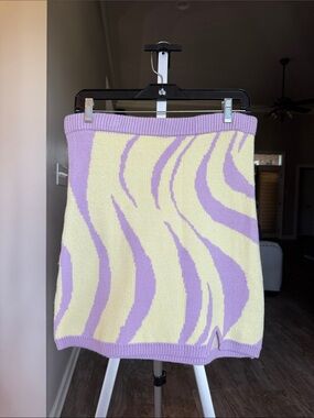 Women's Pastel Sweater Purple & Cream Knit Zebra-Print Skirt